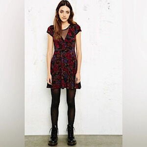 Urban Outfitters Kimchi Blue Floral Mesh Gothic Style Skater Dress Size S